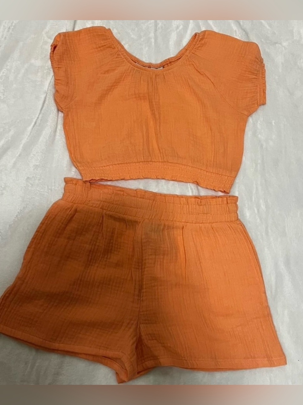 Extremely Me Girls Two-Piece Cropped Top & Shorts Set - Bright Orange